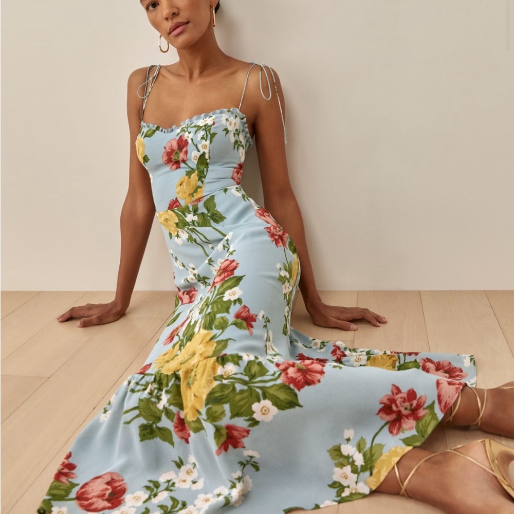 Reformation Blue Floral Enya Dress